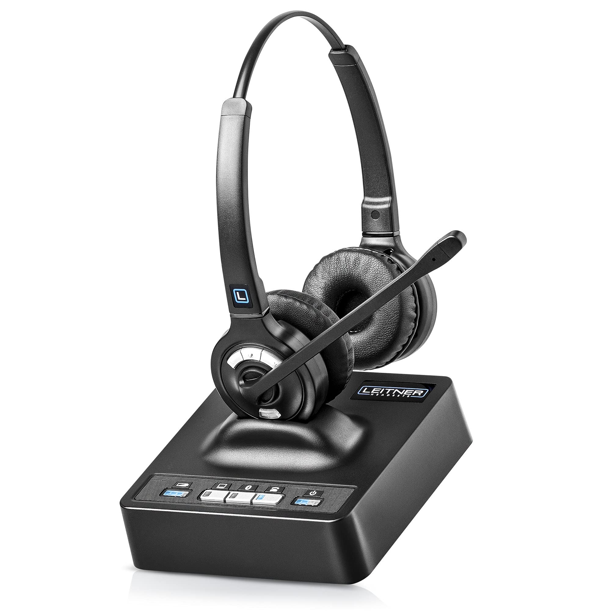 Leitner LH375 3-in-1 Wireless Office Headset with Mic – Computer, Telephone, and Cell Phone Headset – 5 Year Warranty – Dual-Ear