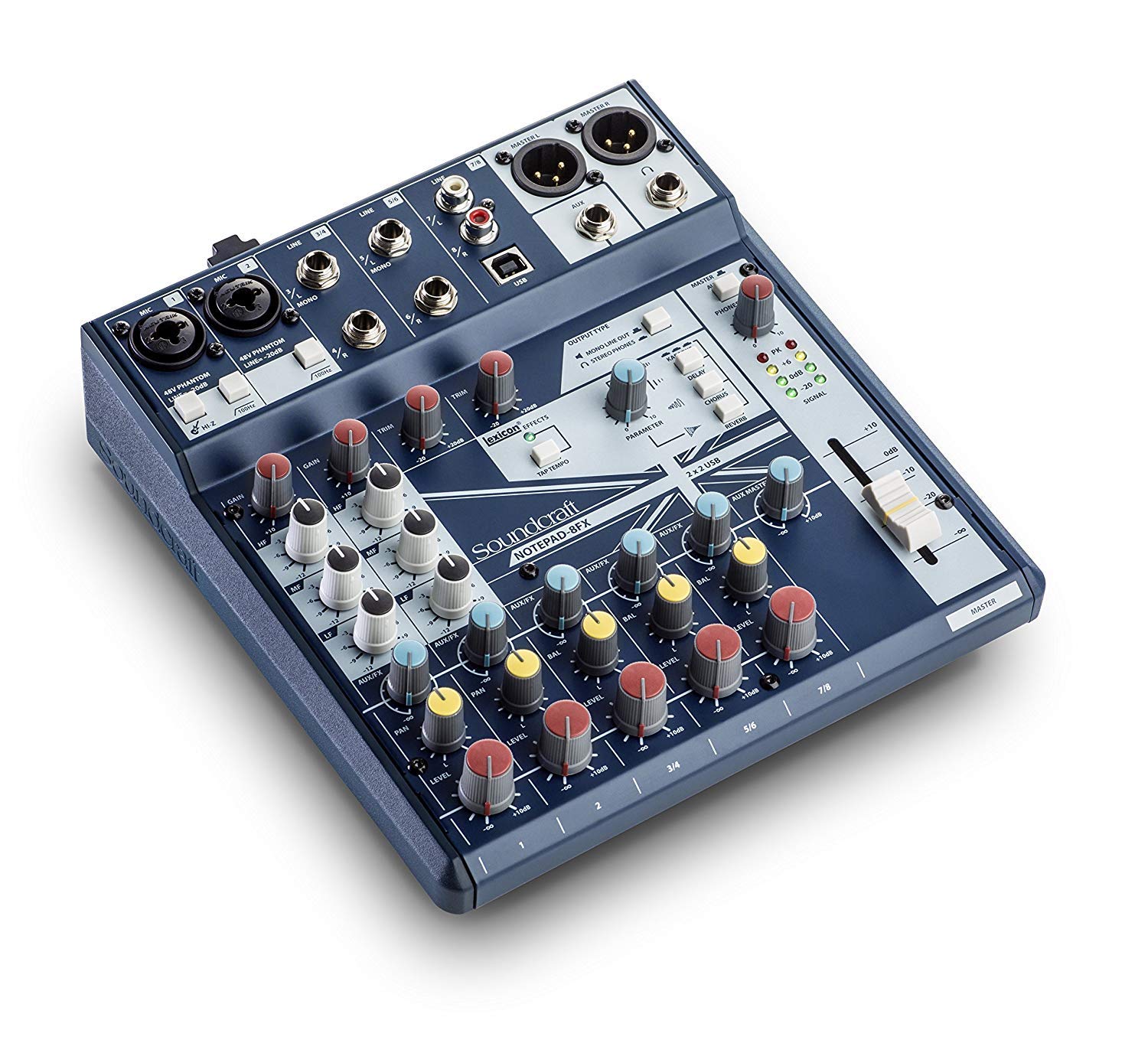 Soundcraft Notepad-8FX Professional USB Audio Interface Mixer with Lexicon Reverb, Echo & Delay Effects, and Ducking Feature - Durable Metal Build. Blue