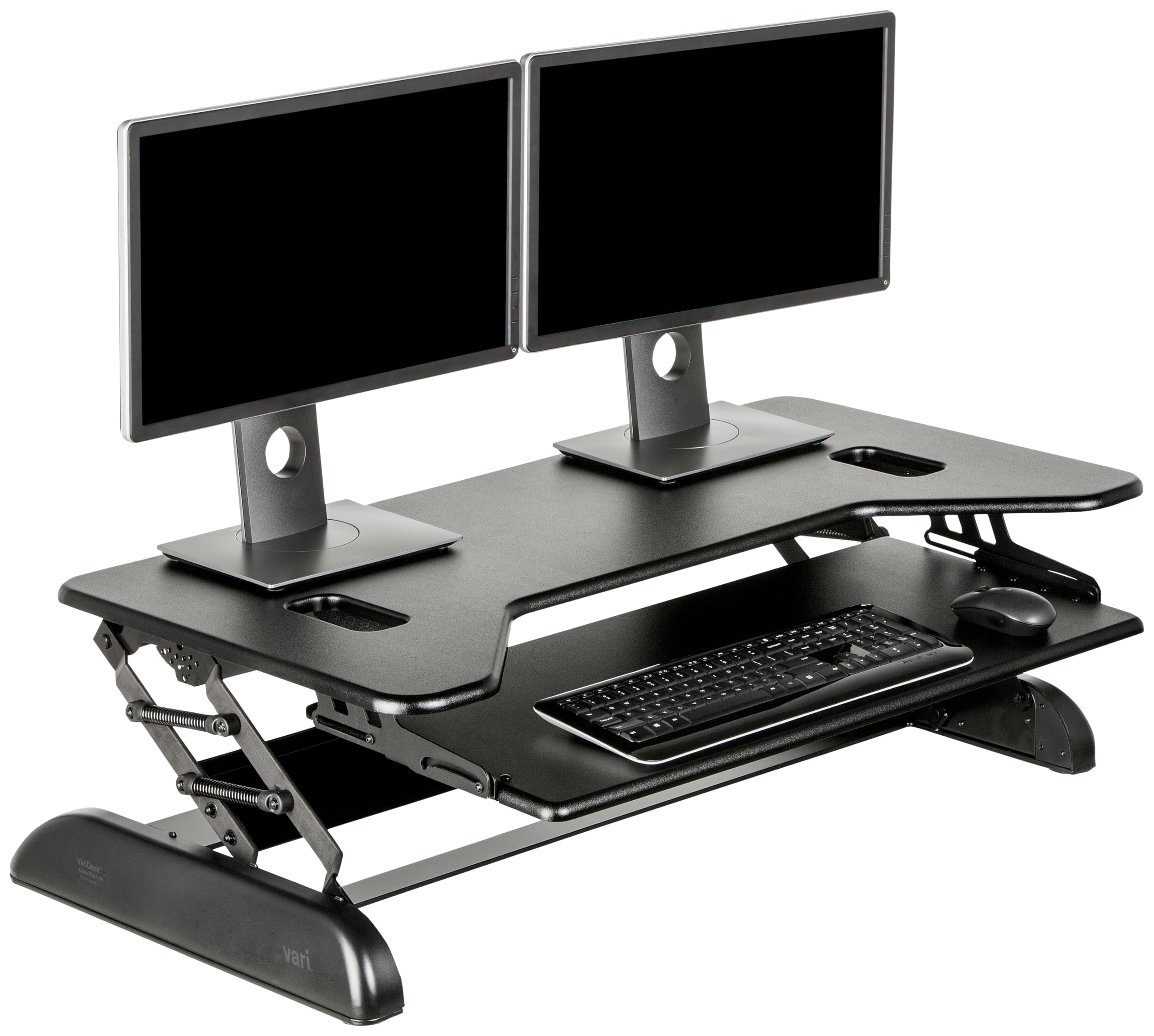 Vari VariDesk Cube Plus 40 - Two-Tier Cubicle Standing Desk Converter for Dual Monitors - Adjustable Height with Spring Assisted Lift and Dual Handles - Home Office Use - Fully Assembled, Black