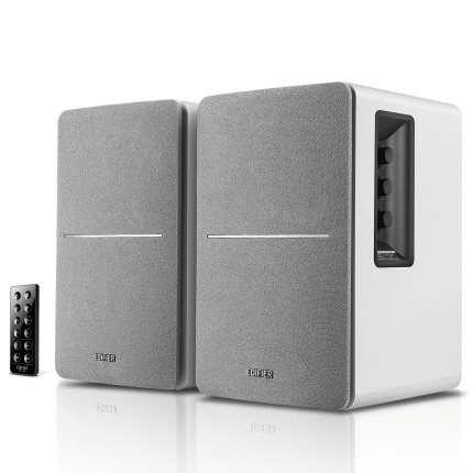 Edifier R1280DB Powered Bluetooth Bookshelf Speakers - Optical Input - Wireless Studio Monitors - 4 Inch Near Field Speaker - 42w RMS - Wood Grain (White)